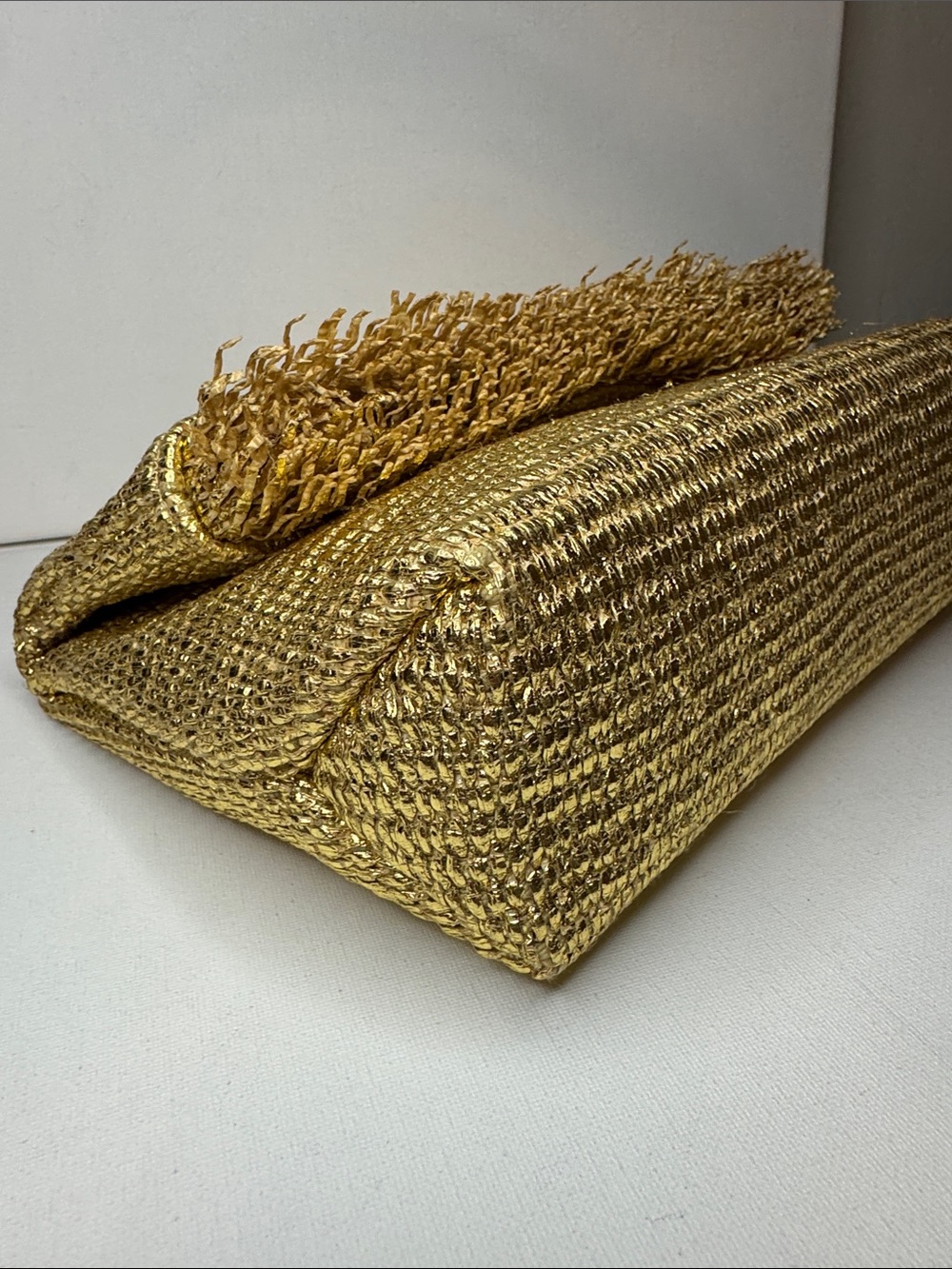 Cult Gaia Gold Metallic Raffia Shanti Fringe Clutch Bag - Picture 6 of 13